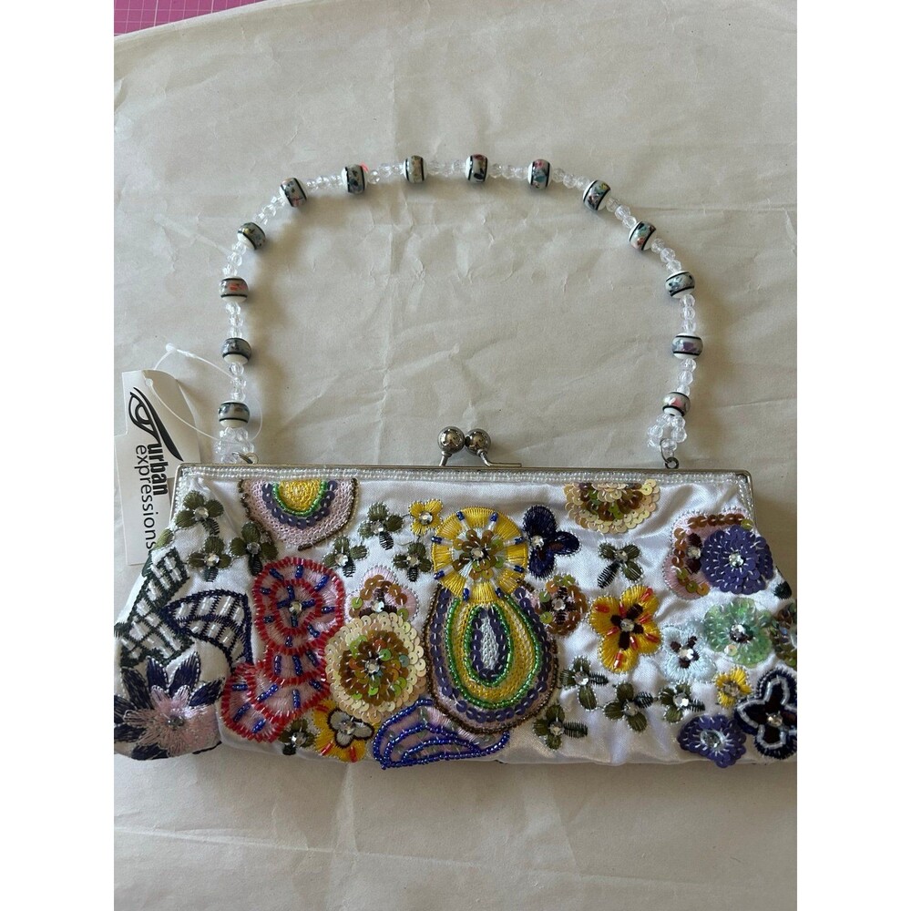 Purse Expressions Multicolor Beaded Clutch / Handbag with Silver Accents